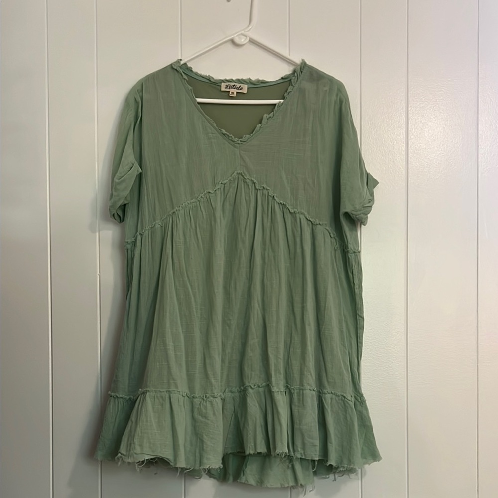 These Three Boutique Green Relaxed Ruffled Tunic